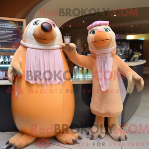 Peach Walrus mascot costume...