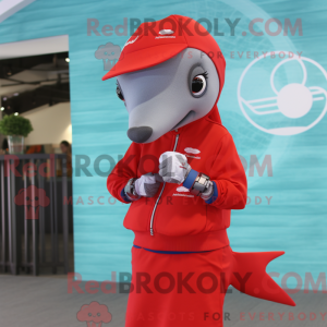 Red Dolphin mascot costume...