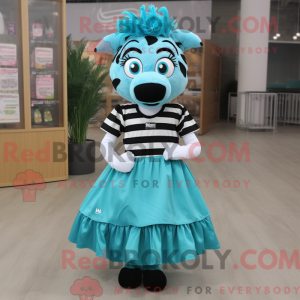 Teal Zebra mascot costume...