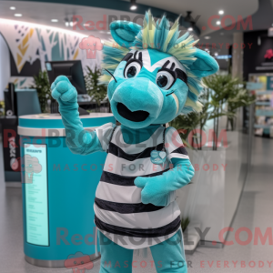 Teal Zebra mascot costume...