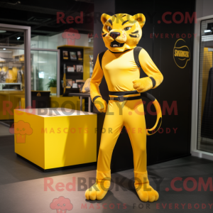 Gul Panther maskot kostume...