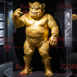 Gold Ogre maskot kostume...