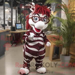 Maroon Zebra maskot kostume...