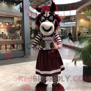 Maroon Zebra mascot costume...