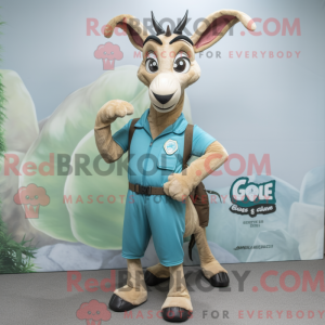 Cyan Gazelle mascot costume...