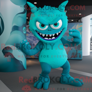 Teal Demon mascot costume...