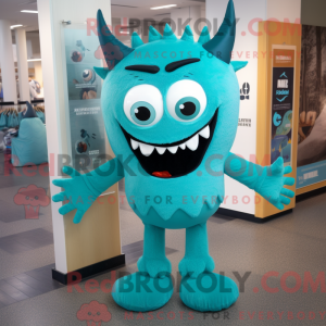 Teal Demon maskot kostume...