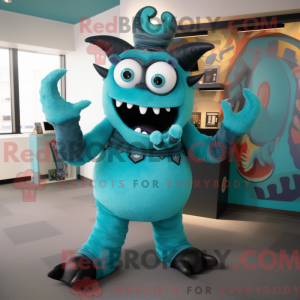 Teal Demon maskot kostume...