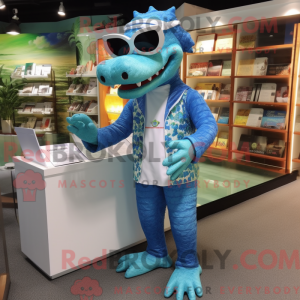 Blå krokodille maskot...
