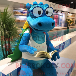 Blå krokodille maskot...
