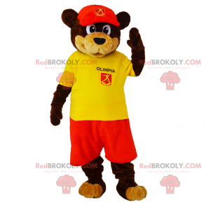 Hnědý a béžový medvěd maskot oblečení s podpěrou a čepici -