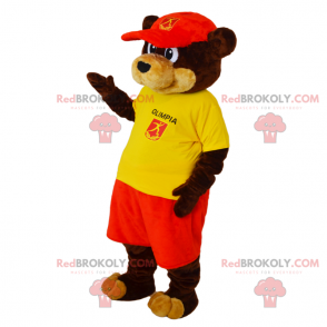 Hnědý a béžový medvěd maskot oblečení s podpěrou a čepici -