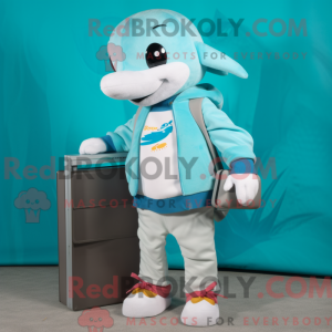 Cyan Dolphin mascot costume...