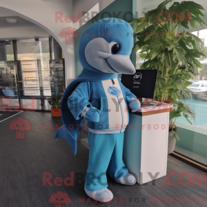 Cyan Dolphin mascot costume...