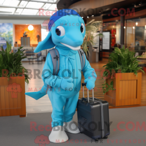 Cyan Dolphin mascot costume...