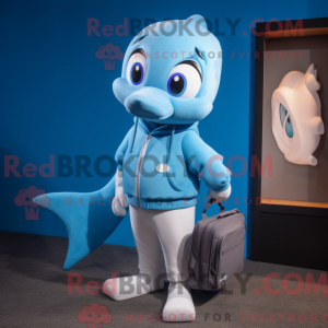 Cyan Dolphin mascot costume...