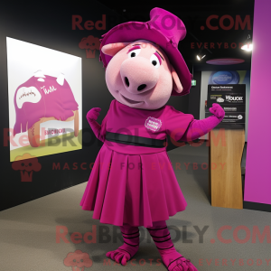 Magenta Sow mascottekostuum...