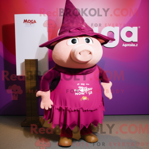 Magenta Sow mascot costume...