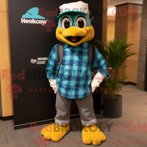 Teal Hawk mascot costume...