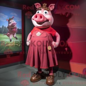 Maroon Pig mascot costume...