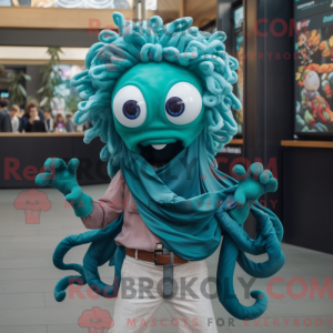 Teal Medusa mascot costume...