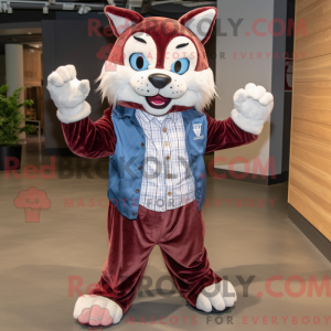 Maroon Lynx mascot costume...