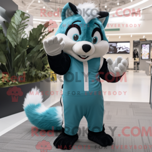 Cyan Skunk mascot costume...