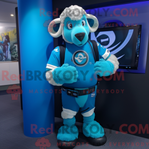 Cyan Ram maskot kostume...