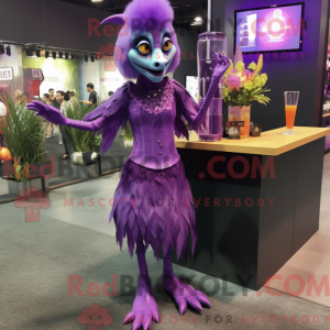 Purple Stilt Walker mascot...