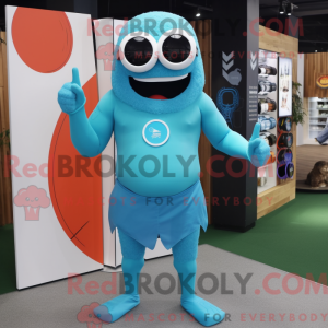 Cyan Cyclops mascot costume...