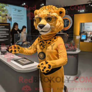 Gold Cheetah maskot kostume...