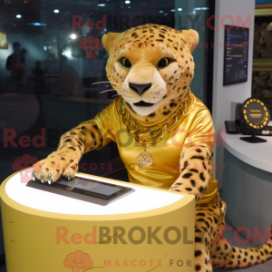 Gold Cheetah maskot kostume...