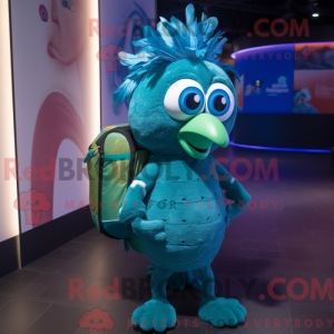 Cyan Peacock mascot costume...