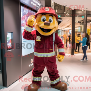 Maroon Fire Fighter mascot...