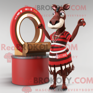 Rød Okapi maskot kostume...