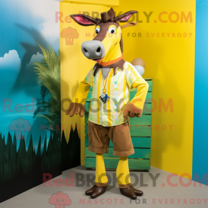 Yellow Okapi mascot costume...