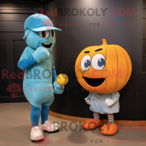 Cyan Pumpkin mascot costume...