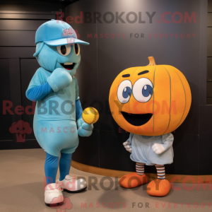 Cyan Pumpkin maskot kostume...