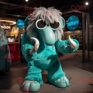 Teal Mammoth mascot costume...