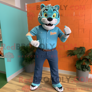 Blågrøn Tiger maskot...
