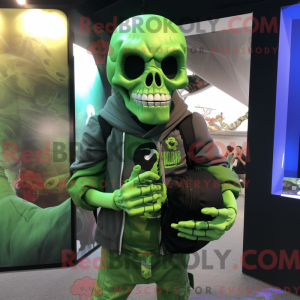 Green Skull mascot costume...
