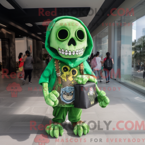 Green Skull mascot costume...