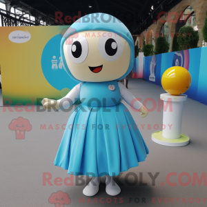 Cyan Petanque Ball mascot...
