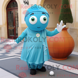 Cyan Petanque Ball mascot...