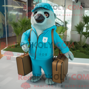 Cyan Sloth maskotdraktfigur...