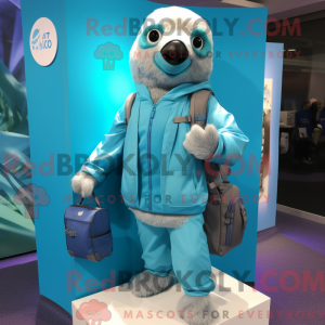 Cyan Sloth maskotdraktfigur...