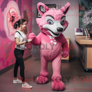 Pink Wolf mascot costume...