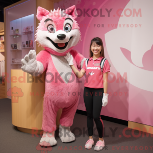 Máscara de lobo rosa com...