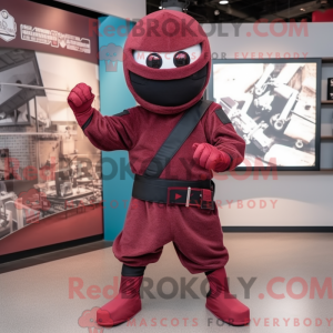 Maroon Ninja mascot costume...