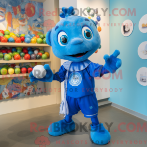 Blue Juggle mascot costume...